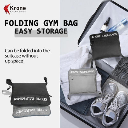 Krone Kalpasmos Gym Bag Small Foldable Lightweight Waterproof Multifunctional Partition Nylon Duffle Bag for Sports and Travel Black