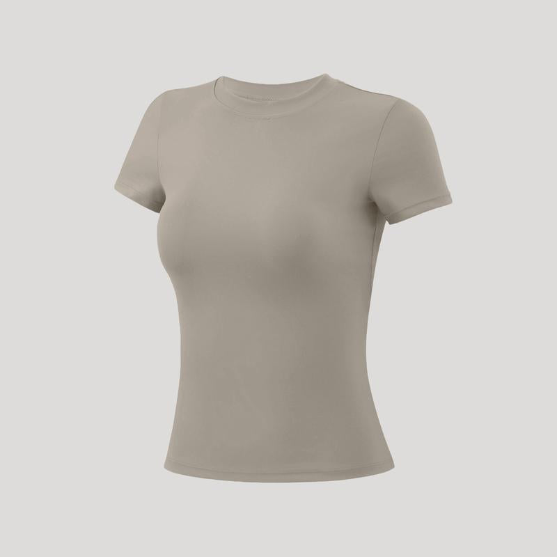 Timeoff 5-Piece Solid Sports Tee Set round Neck Slim Stretchy Ideal for Yoga Gym Workouts Women'S Athletic Wear Sporty Style Clothes Gym Shirts Workout Tops Oversized Gym Shirts Fitness Outfit