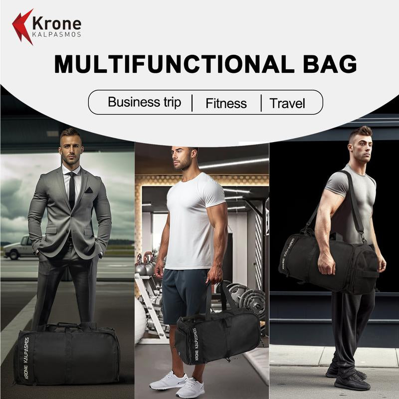 Krone Kalpasmos Gym Bag Small Foldable Lightweight Waterproof Multifunctional Partition Nylon Duffle Bag for Sports and Travel Black